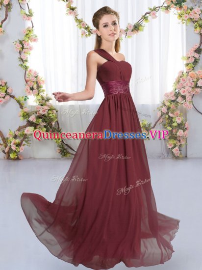 Chiffon One Shoulder Sleeveless Lace Up Ruching Court Dresses for Sweet 16 in Burgundy - Click Image to Close