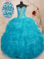 Cheap Sweetheart Sleeveless Organza Sweet 16 Dress Beading Lace Up