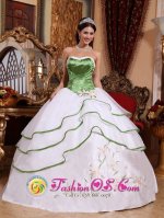 Cinco Esquinas Costa Rica Spring Green and White For Stylish Quinceanera Dress Strapless Organza Embroidery
