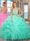 Clearance Apple Green High-neck Neckline Beading and Ruffles Sweet 16 Quinceanera Dress Sleeveless Lace Up
