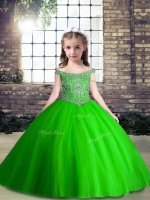 Most Popular Sleeveless Tulle Floor Length Lace Up Kids Pageant Dress in with Beading(SKU PAG1226-7BIZ)