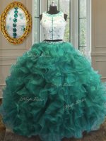 Flirting Scoop Turquoise Sleeveless Organza Clasp Handle Quince Ball Gowns for Military Ball and Sweet 16 and Quinceanera(SKU PSSW0128-7BIZ)