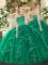 Dark Green Zipper Sweet 16 Dress Ruffles Sleeveless Floor Length