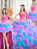 Four Piece Ball Gowns Sweet 16 Dress Multi-color Sweetheart Organza and Tulle Sleeveless Floor Length Zipper(SKU PSSW0302MTDTA2BIZ)