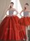 Pretty Three Piece Rust Red Lace Up Quince Ball Gowns Beading Sleeveless With Brush Train