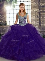 Purple Quinceanera Dress Military Ball and Sweet 16 and Quinceanera with Beading and Ruffles Straps Sleeveless Lace Up(SKU SJQDDT2132002-3BIZ)