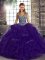 Purple Quinceanera Dress Military Ball and Sweet 16 and Quinceanera with Beading and Ruffles Straps Sleeveless Lace Up