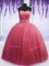 Shining Pink Sweet 16 Quinceanera Dress Military Ball and Sweet 16 and Quinceanera with Beading and Belt Sweetheart Sleeveless Lace Up