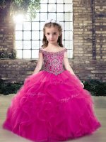 Nice Fuchsia Lace Up Off The Shoulder Beading and Ruffles Pageant Dress for Teens Tulle Sleeveless(SKU PAG1233-4BIZ)