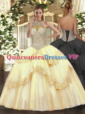 Eye-catching Sleeveless Beading and Appliques Lace Up Ball Gown Prom Dress