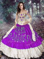 Eggplant Purple Ball Gowns Taffeta Off The Shoulder Sleeveless Embroidery and Ruffled Layers Floor Length Lace Up Military Ball Dresses For Women(SKU XBQD022-2BIZ)