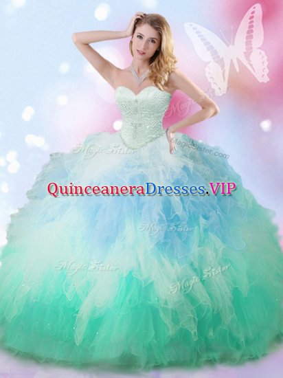 Beading and Ruffles Ball Gown Prom Dress Multi-color Lace Up Sleeveless Floor Length - Click Image to Close