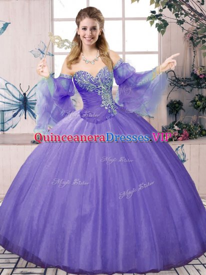 Beauteous Sleeveless Floor Length Beading Lace Up Sweet 16 Quinceanera Dress with Lavender - Click Image to Close