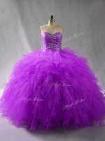 Sweetheart Sleeveless Lace Up Quinceanera Dresses Purple Tulle