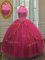 Flirting Halter Top Floor Length Ball Gowns Sleeveless Hot Pink Sweet 16 Quinceanera Dress Lace Up