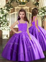 Unique Purple Neckline Beading Little Girls Pageant Dress Sleeveless Lace Up