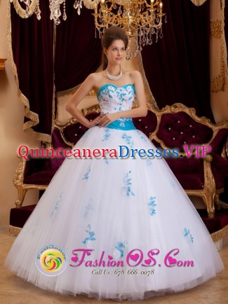 Sioux Falls South Dakota/SD A-line Sweetheart Aqua and White Quinceanera Dress With Appliques Tulle In South Carolina