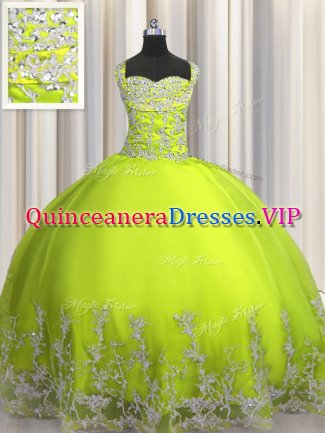 Fitting Tulle Sleeveless Floor Length 15 Quinceanera Dress and Beading and Appliques