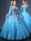 Baby Blue Tulle Lace Up V-neck Long Sleeves Floor Length Quinceanera Gowns Appliques