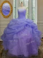 New Style Pick Ups Floor Length Ball Gowns Sleeveless Lavender Quince Ball Gowns Lace Up
