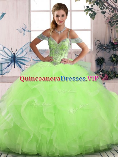 Amazing Sleeveless Floor Length Beading and Ruffles Lace Up Sweet 16 Dresses with - Click Image to Close