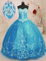 Baby Blue Lace Up Sweetheart Beading and Embroidery Sweet 16 Quinceanera Dress Tulle Sleeveless