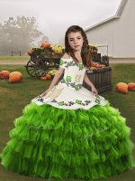 Graceful Floor Length Ball Gowns Sleeveless Green Little Girls Pageant Dress Wholesale Lace Up