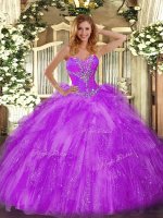 Sleeveless Lace Up Floor Length Beading and Ruffles Sweet 16 Dress