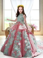 High-neck Sleeveless Satin Juniors Party Dress Appliques Court Train Backless(SKU YCLD083-5BIZ)