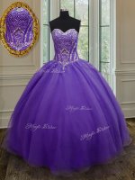 Fine Floor Length Lace Up Sweet 16 Dresses Eggplant Purple for Military Ball and Sweet 16 and Quinceanera with Beading(SKU PSSW071-5BIZ)