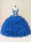 Blue Ball Gowns Beading and Ruffles Quinceanera Dress Backless Tulle Sleeveless