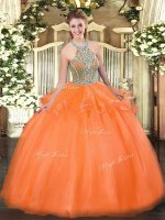 Top Selling Orange Red Halter Top Lace Up Beading and Ruffles Sweet 16 Quinceanera Dress Sleeveless(SKU SJQDDT1022002-3BIZ)