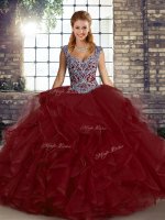 Beauteous Wine Red Lace Up Straps Beading and Ruffles Quinceanera Gown Tulle Sleeveless(SKU SJQDDT2132002-6BIZ)