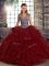 Beauteous Wine Red Lace Up Straps Beading and Ruffles Quinceanera Gown Tulle Sleeveless