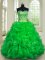 Designer Green Ball Gowns Beading and Ruffles 15th Birthday Dress Lace Up Organza Sleeveless Floor Length