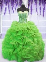 Flirting Ball Gowns Beading and Ruffles Quinceanera Dress Lace Up Organza Sleeveless(SKU PSSW089-6BIZ)