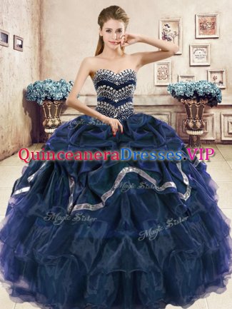 Customized Navy Blue and Purple Sweetheart Lace Up Beading and Ruffled Layers and Pick Ups 15 Quinceanera Dress Sleeveless