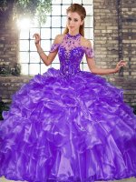 Floor Length Ball Gowns Sleeveless Purple Quinceanera Dresses Lace Up