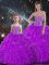 Glittering Beading and Ruffles Ball Gown Prom Dress Purple Lace Up Sleeveless Floor Length