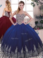 Vintage Royal Blue Sleeveless Beading and Embroidery Floor Length Quinceanera Dress
