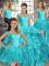 Attractive Organza Off The Shoulder Sleeveless Brush Train Lace Up Beading and Ruffles 15th Birthday Dress in Aqua Blue