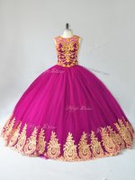 Fuchsia Scoop Neckline Beading and Appliques Quinceanera Dress Sleeveless Lace Up