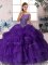 Comfortable Purple Quinceanera Gowns Scoop Sleeveless Brush Train Zipper