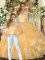 Fantastic Gold Ball Gown Prom Dress Military Ball and Sweet 16 and Quinceanera with Beading and Ruffles Sweetheart Sleeveless Lace Up