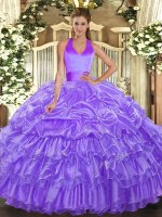 Noble Halter Top Sleeveless Lace Up Quince Ball Gowns Lavender Organza(SKU SJQDDT1651002-2BIZ)
