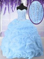 Sweetheart Sleeveless 15 Quinceanera Dress Floor Length Beading and Ruffles Light Blue Organza(SKU PSSW0139-8BIZ)