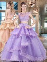 Ideal Lavender Zipper Scoop Beading and Lace and Appliques and Ruffled Layers 15th Birthday Dress Tulle Cap Sleeves(SKU SXQD036BIZ)