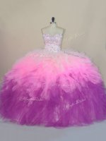 Beading and Ruffles Quince Ball Gowns Multi-color Lace Up Sleeveless Brush Train