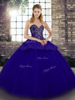 Free and Easy Blue Tulle Lace Up Ball Gown Prom Dress Sleeveless Floor Length Beading and Appliques(SKU SJQDDT2126002-1BIZ)