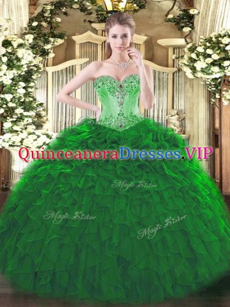 Sweetheart Sleeveless Organza Quinceanera Gown Beading and Ruffles Lace Up